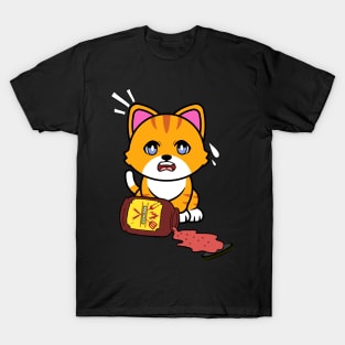 Funny orange cat Spills BBQ Sauce T-Shirt